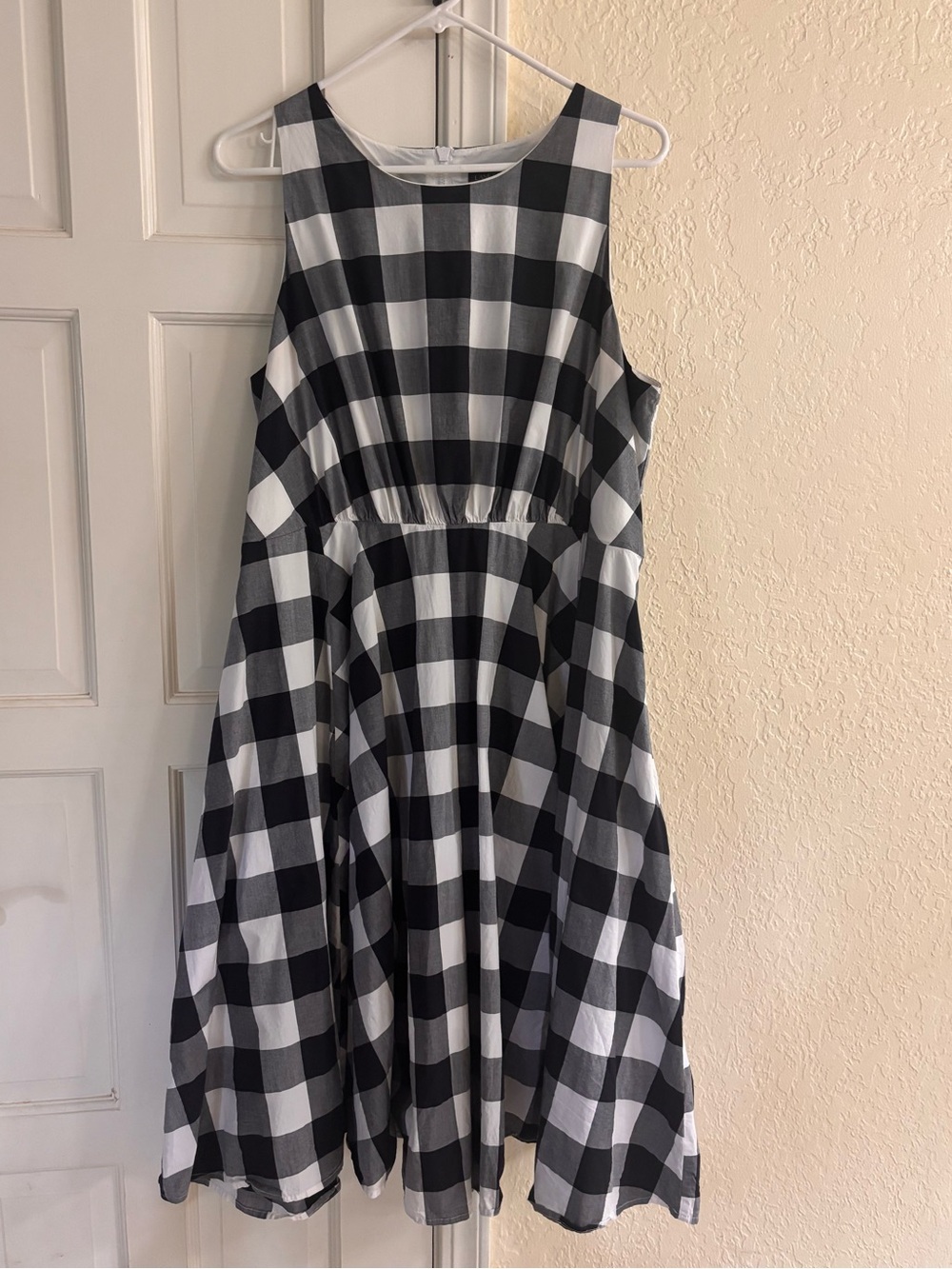 Cotton Lane Bryant Black and White Checkered Fit and Flare Dress 16